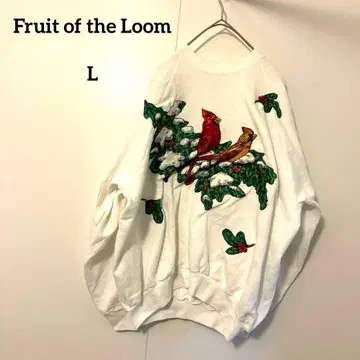 90s 화이트 택 Fruit of the Loom 새 트리 자수 맨투맨