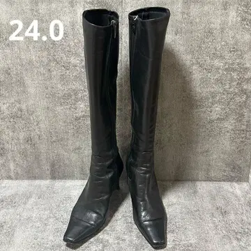 [리즈라피네] 롱 부츠 블랙 힐 가죽 24cm