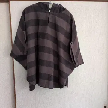 SUN VALLEY 후드 부착 칠부 소매 셔츠 다크 그레이 스트라이프