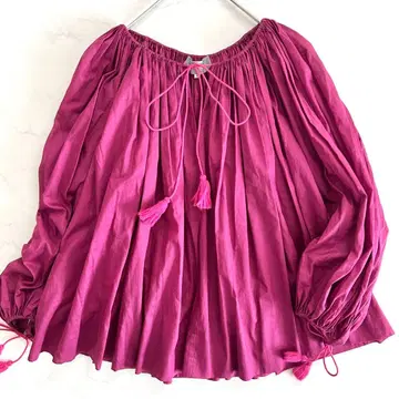 제이앤엠 데이비슨 풍성한 개더 카프탄 블라우스 일본제 핑크