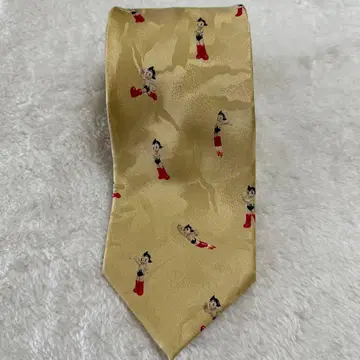 ASTRO BOY 철완 아톰 남성용 빈티지 넥타이 실크 골드