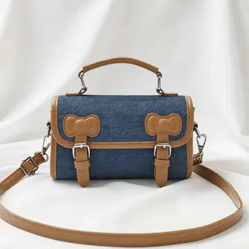 데님 리본 숄더백