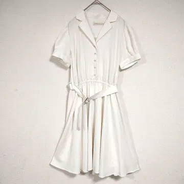 트랑드앙송드모드 화이트 반팔 원피스 M 벨트 허리밴딩