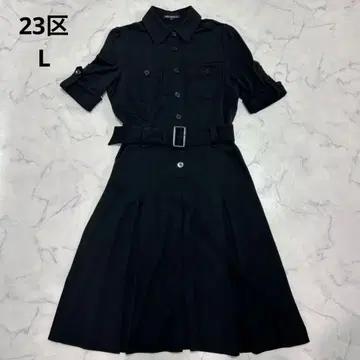 23구 셔츠 원피스 7부 소매 벨트 포함 블랙 40 L 스트레치