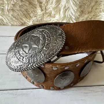 송치 콘 스터드 가죽 벨트 빈티지