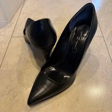 블랙 가죽 스틸레토 하이힐 23cm