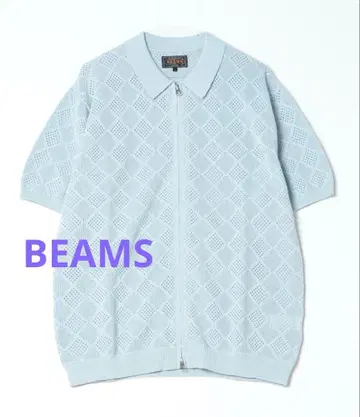 빔즈 BEAMS PLUS 메쉬 지퍼 니트 피케 셔츠 LL