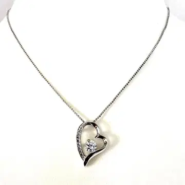 미사용 새상품 이탈리아제 지르코니아 오픈 하트 목걸이 체인 실버 925