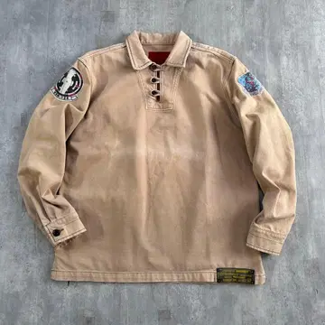 레어 AVIREX 풀오버 워크 셔츠 L 스킨 루프 버튼 아카이브