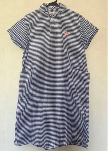 단톤 깅엄 체크 반팔 셔츠 원피스