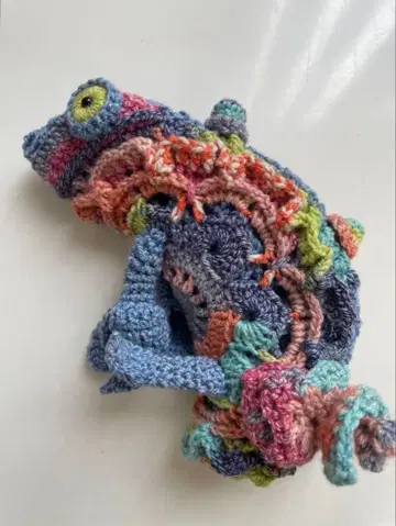 크로셰 뜨개질 키모카와이 카멜레온 에코백 인터넷 부분 블루 계열