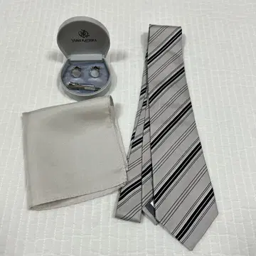 결혼식 잡화 신랑 아버지 카츠라 유미 넥타이핀 커프스 세트 실버 넥타이
