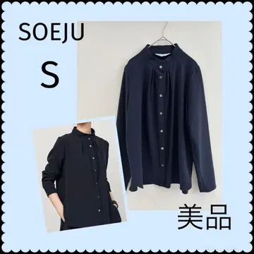 SOEJU 소쥬 스탠드 카라 턱 블라우스 네이비 S