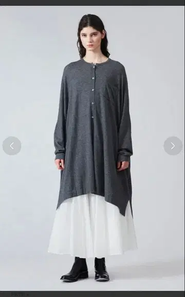 미즈이로 인드 하이 게이지 스탠드 카라 원피스 롱 가디건 그레이