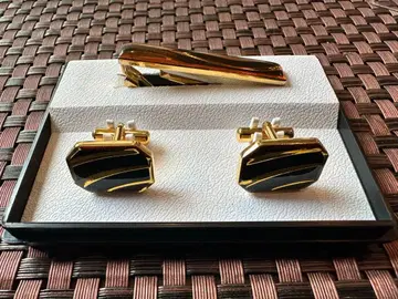 미사용 블랙 골드 커프 링크스 넥타이핀 3종 세트