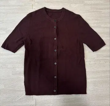 MUJI Labo 강연 코튼 니트 반팔 가디건 버건디