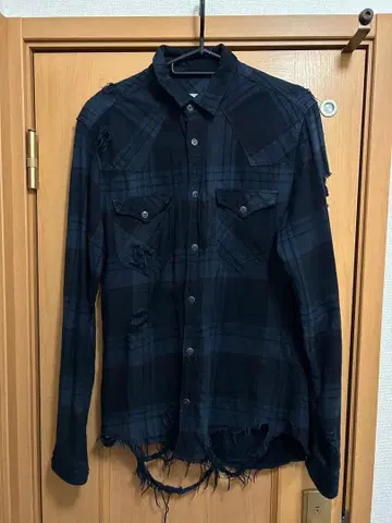 ZARA MAN 네오 그런지 오피움 코어 데미지 가공 체크 셔츠