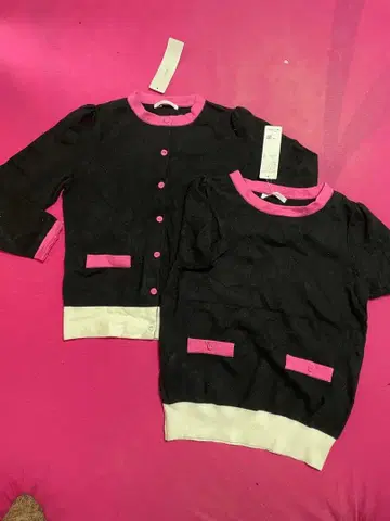 프리마 비스타 블랙 핑크 M 사이즈 가디건