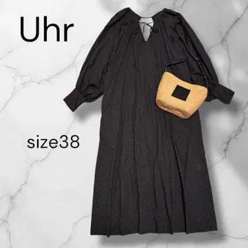 Uhr 우아 도트 자카드 볼륨 슬리브 원피스 루즈핏