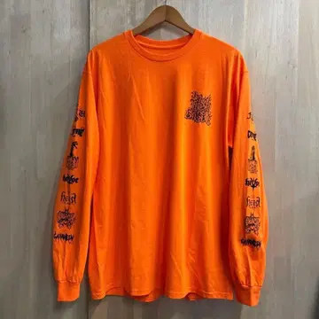 크리쳐 롱티 긴팔 티셔츠 소매 프린트 오렌지 skate 서해안