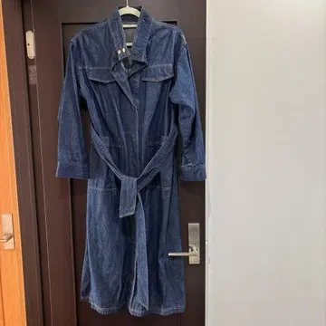 다크 네이비 데님 커버올 허리 벨트 포함