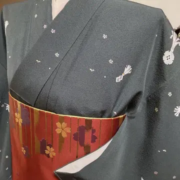 순수 실크 겉옷에 벚꽃 패턴 코몬 기모노 (269)