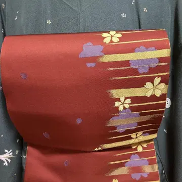 순수 실크 노을 사쿠라 직조 리버서블 후쿠로 오비 (270)