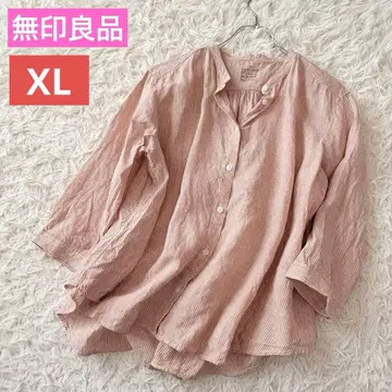 현행 무인양품 린넨 100% 워싱 스트라이프 7부 소매 셔츠 XL