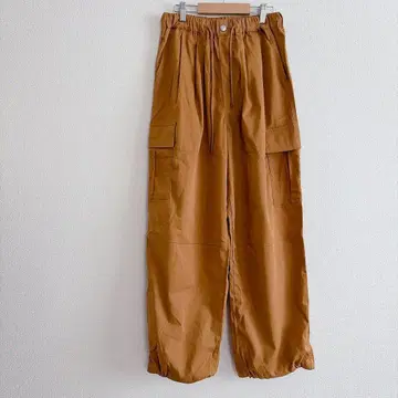 카고 팬츠 워크 팬츠 허리밴딩 하의 밑단 조임 포켓 M 브라운 계열