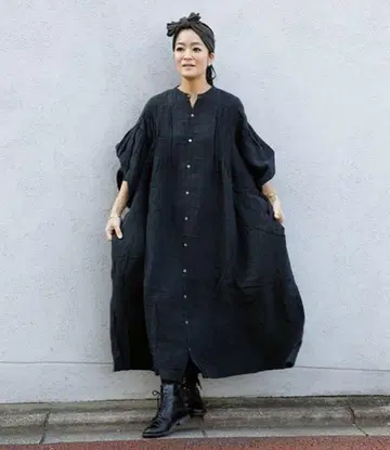 ichi Antiquites 린넨 동취 깅엄 턱 원피스