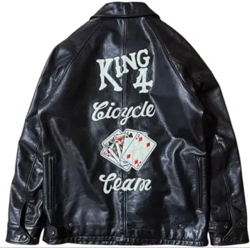 레어! DELUXE 백 로고 가죽 자켓 XL 블랙 미들 기장