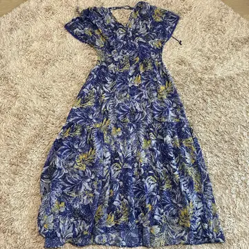 SNIDEL 스나이델 꽃무늬 반팔 티셔츠 원피스 롱 블루 계열