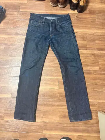 코지마 진즈 18oz 왼쪽 능직 셀비지 데님 W34 다크 네이비