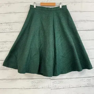 다니엘 에스텔 울 100% 플레어 스커트 38 M 그린 고급 가을/겨울