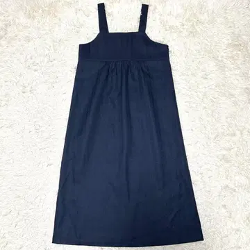 유나이티드 애로우즈 헤링본 무늬 오버롤 스커트 롱 원피스 네이비