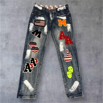 새상품급 LEX 착용 와펜 페인트 데님 WORLD PEACE 32 사이즈