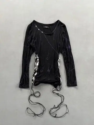 00s Six.h Lace-Up Ruched Long Sleeve Top