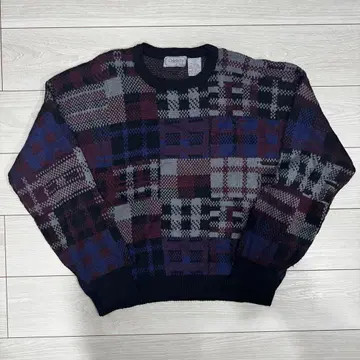 80s 90s 빈티지 체크 무늬 아크릴 니트