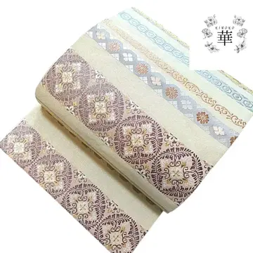 280 화 후쿠로 오비 전통 가로 패턴 줄무늬 당초 꽃 노랑