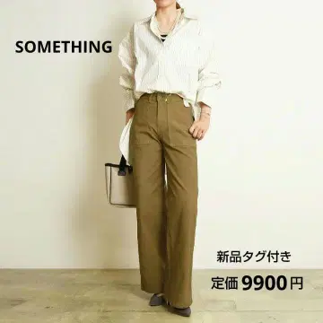 미사용 새상품 SOMETHING 썸씽 베이커 와이드 팬츠 베이지 M