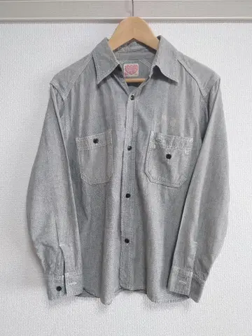 FULL COUNT 샴브레이 셔츠 턱끈 고양이 눈 단추 36