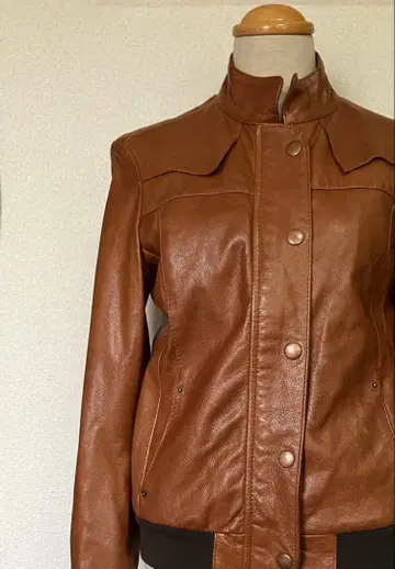 골든구스 브라운 가죽 스탠드 카라 자켓