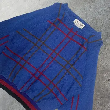 vintage 체크 무늬 니트 스웨터 한국제 레트로 80s-90s 봄