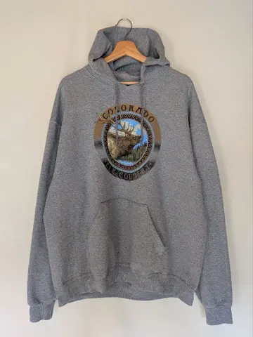 JERZEES 90s 엘크 애니멀 프린트 후드티 멜란지 그레이