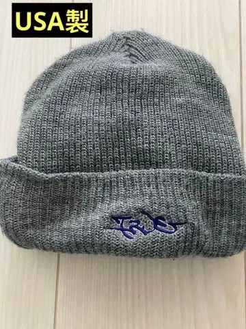 [레어/USA제] 90s-00s 자수 로고 니트 비니 그레이 y2k