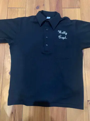 80s USA제 자수 보울링 블랙 피케 셔츠