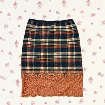 Sacai luck 체크 무늬 레이스 미니 스커트 일본제 사다리꼴 오렌지