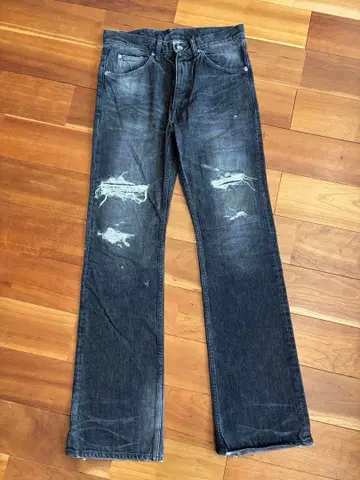 BACKLASH 남성용 데미지 가공 블랙 데님 S