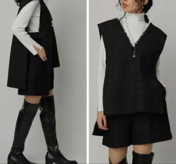 CADUNE 카듀네 트위드 숏팬츠 블랙 40