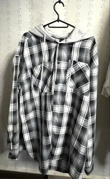 WEGO 체크 셔츠 옴브레 체크 후드 셔츠